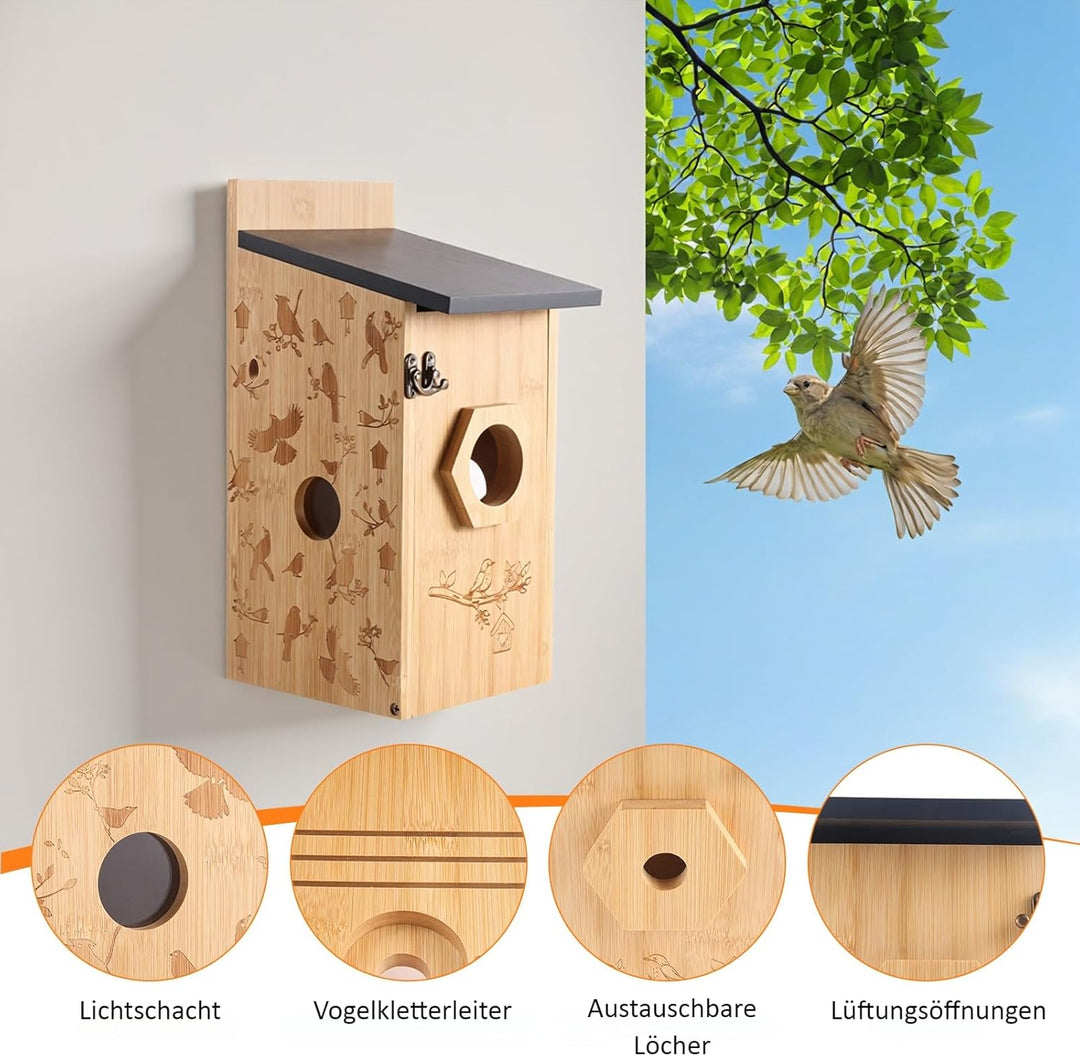 Vogelhaus mit 4MP Kamera, Nistkasten für Vögel für Draussen Wetterfest, 2,4 G WiFi & App Benachricht