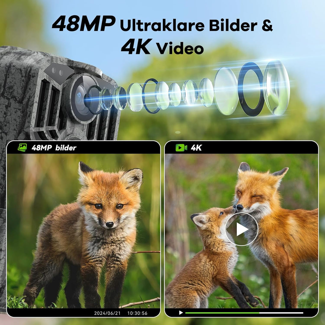 DEATTI 2Pcs Wildkamera mit Handyübertragung APP, 4K 48MP HD WLAN Bluetooth Wildkamera mit Bewegungsm