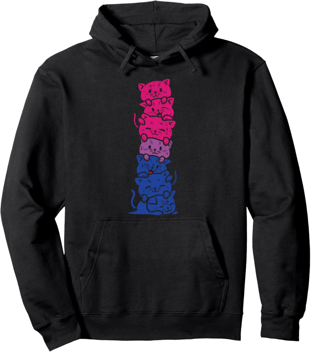 Cat Stack Bisexual Pride Cute Bi Flag LGBT Animal Lover Gift Pullover Hoodie