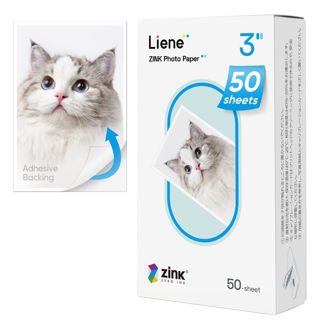 Liene Zink Fotopapier 2x3''(50 Stück), kompatibel mit Liene Mini Fotodrucker, 50x76mm Premium Fotopa