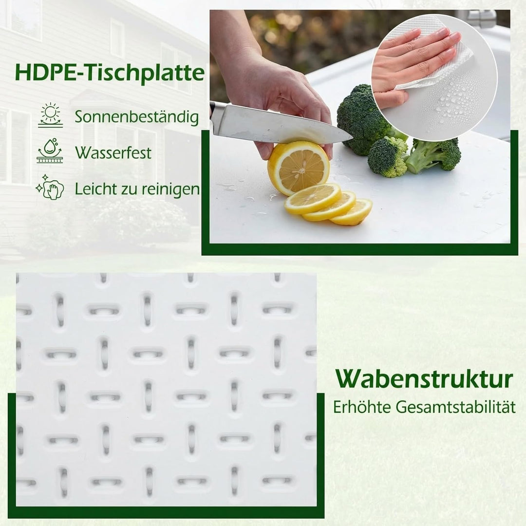 COSTWAY Fischreinigungstisch klappbar, Filetiertisch mit Spüle, Wasserhahn & Messskala, Campingtisch