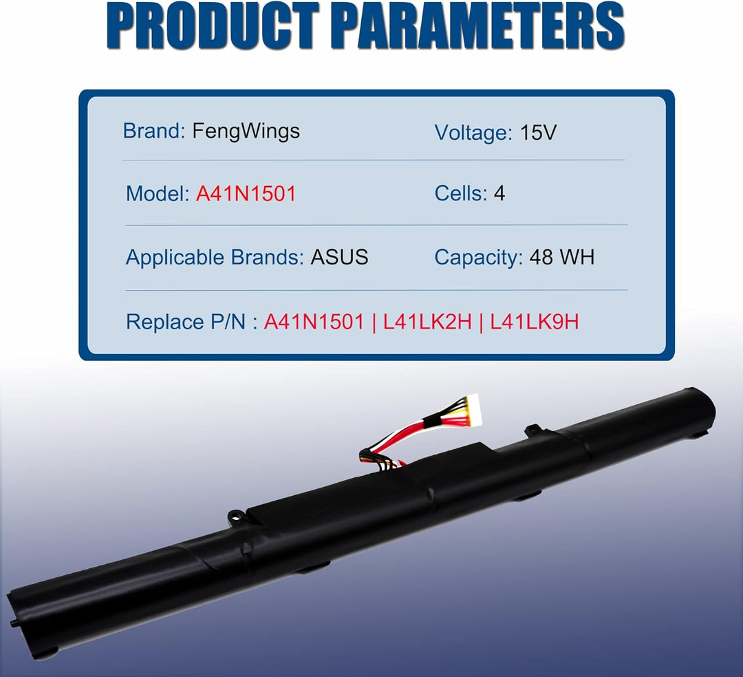 FengWings® A41N1501 L41LK2H L41LK9H, 15V 48Wh Akku für Ersatzen für ASUS N752 N752V N752VW N752VX N5