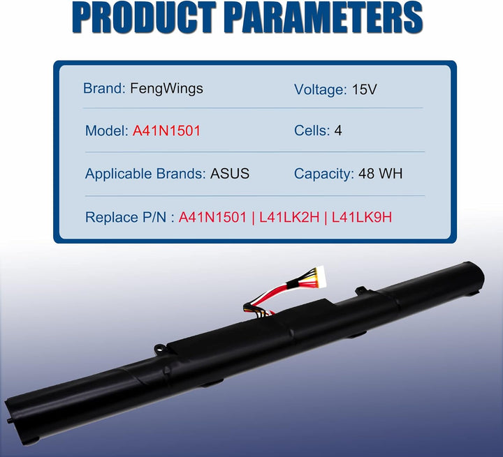 FengWings® A41N1501 L41LK2H L41LK9H, 15V 48Wh Akku für Ersatzen für ASUS N752 N752V N752VW N752VX N5