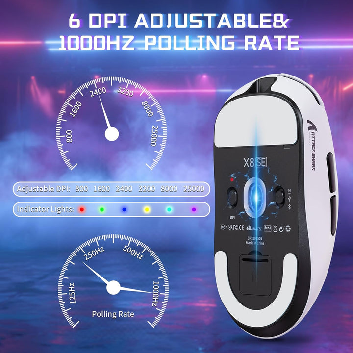 MAMBASNAKE X ATTACK SHARK X8SE 55g ultraleichte kabellose Gaming Maus–bis zu 25000 DPI,PixArt PAW331