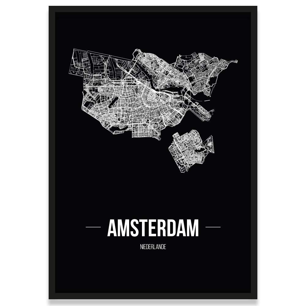 JUNIWORDS Stadtposter, Amsterdam, Wähle eine Grösse, 40 x 60 cm, Poster mit Rahmen, Schrift B, Schwa