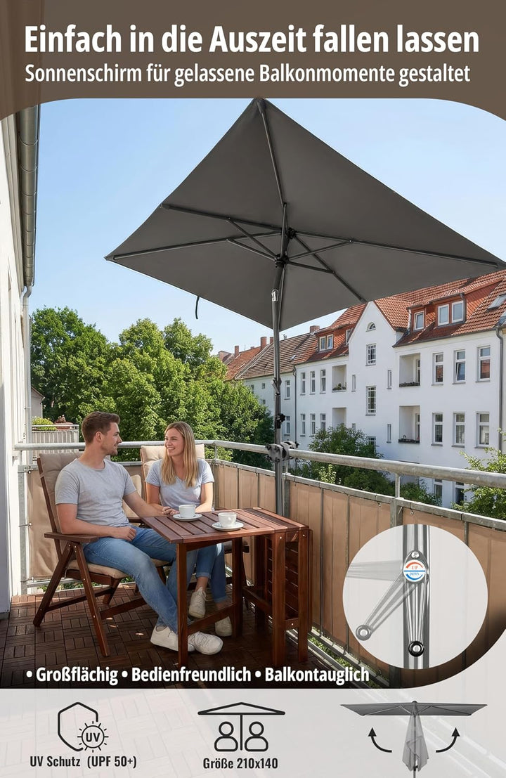 4smile SunnyShade Sonnenschirm Balkon Roma mit Schutzhülle, Anthrazit, Sonnenschirm rechteckig 200x1