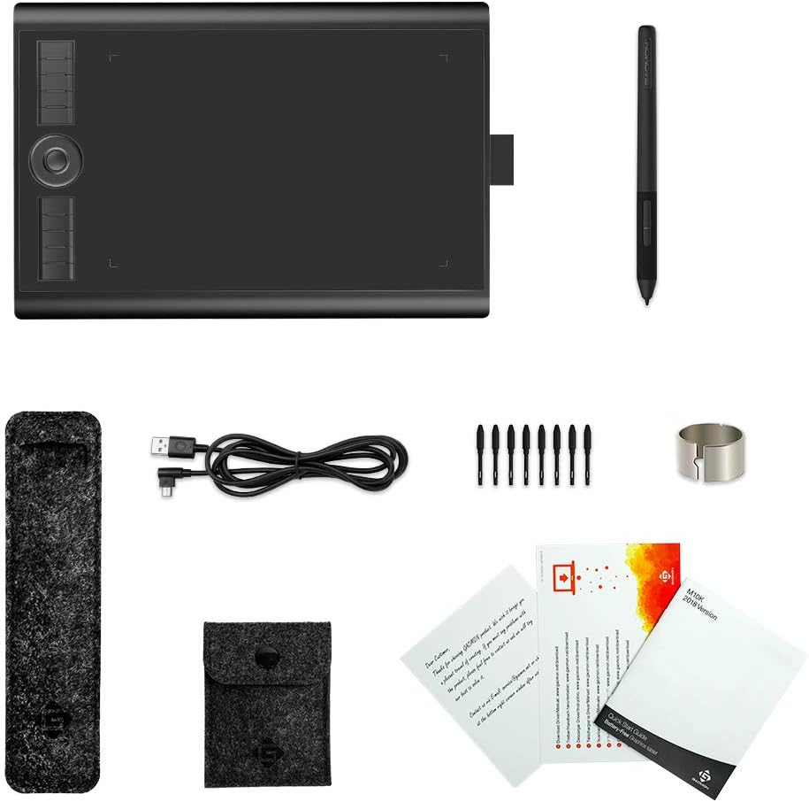 GAOMON M10K PRO 10” X 6,25" Zeichentablett mit Touch Ring, arbeitet mit AP32 Battrielosem Stift, kom