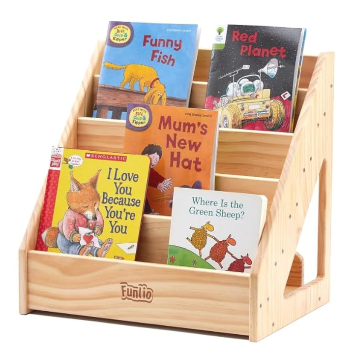 FUNLIO Montessori Bücherregal für Kleinkinder 1-5 Jahre, Nach vorne gerichtetes bücherregal mit Grif
