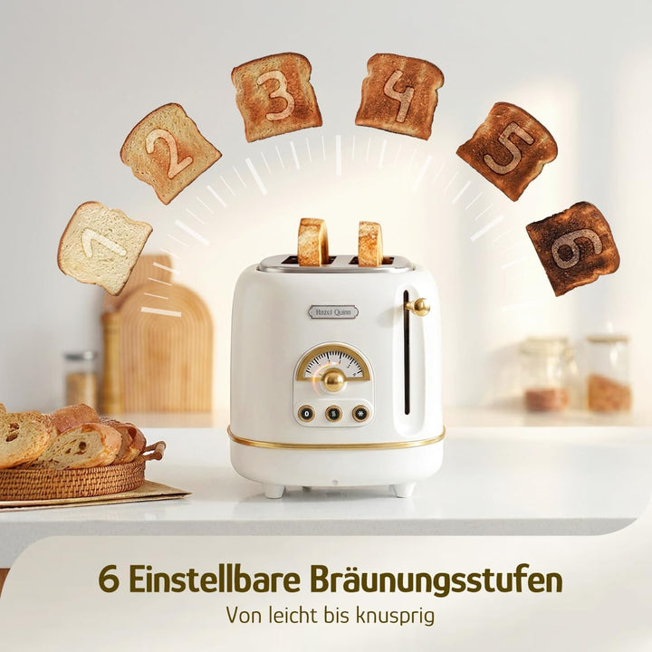 Hazel Quinn 2-Scheiben Retro-Toaster, 6 Bräunungsstufen, 3 Funktionen: Auftauen/Erwärmen/Abbrechen,