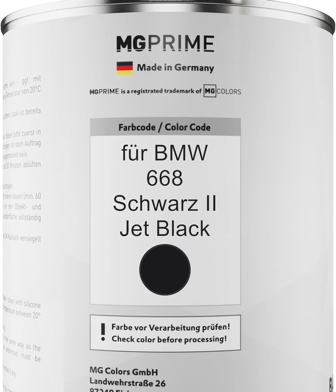 MG PRIME Autolack Dose Set für BMW 668 Schwarz II/Jet Black Basislack 2K Klarlack Härter spritzferti