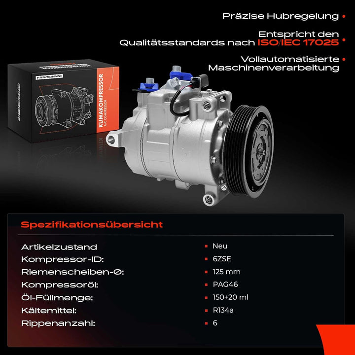 Frankberg Kompressor Klimaanlage Kompatibel mit A4 8K2 B8 3.0L 2007-2015 A4 Avant 8ED B7 3.1L 2005-2