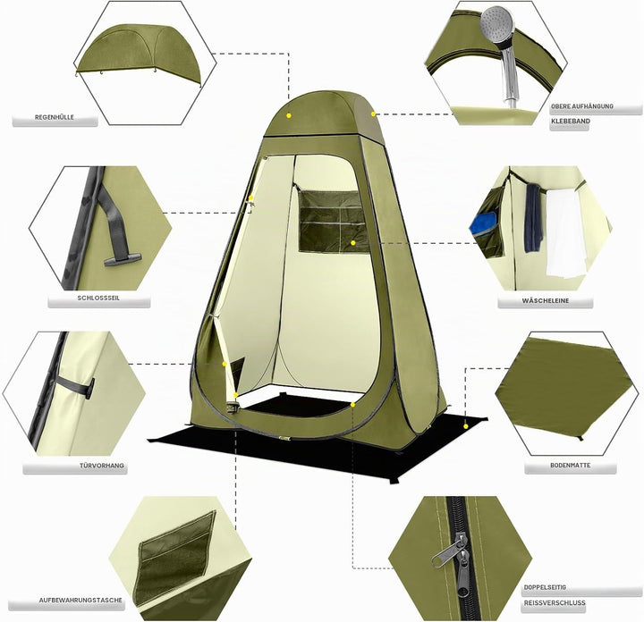 BRIAN & DANY Duschzelt Camping, Pop Up Toilettenzelt, Tragbares Umkleidezelt mit Regenschutz und Fen