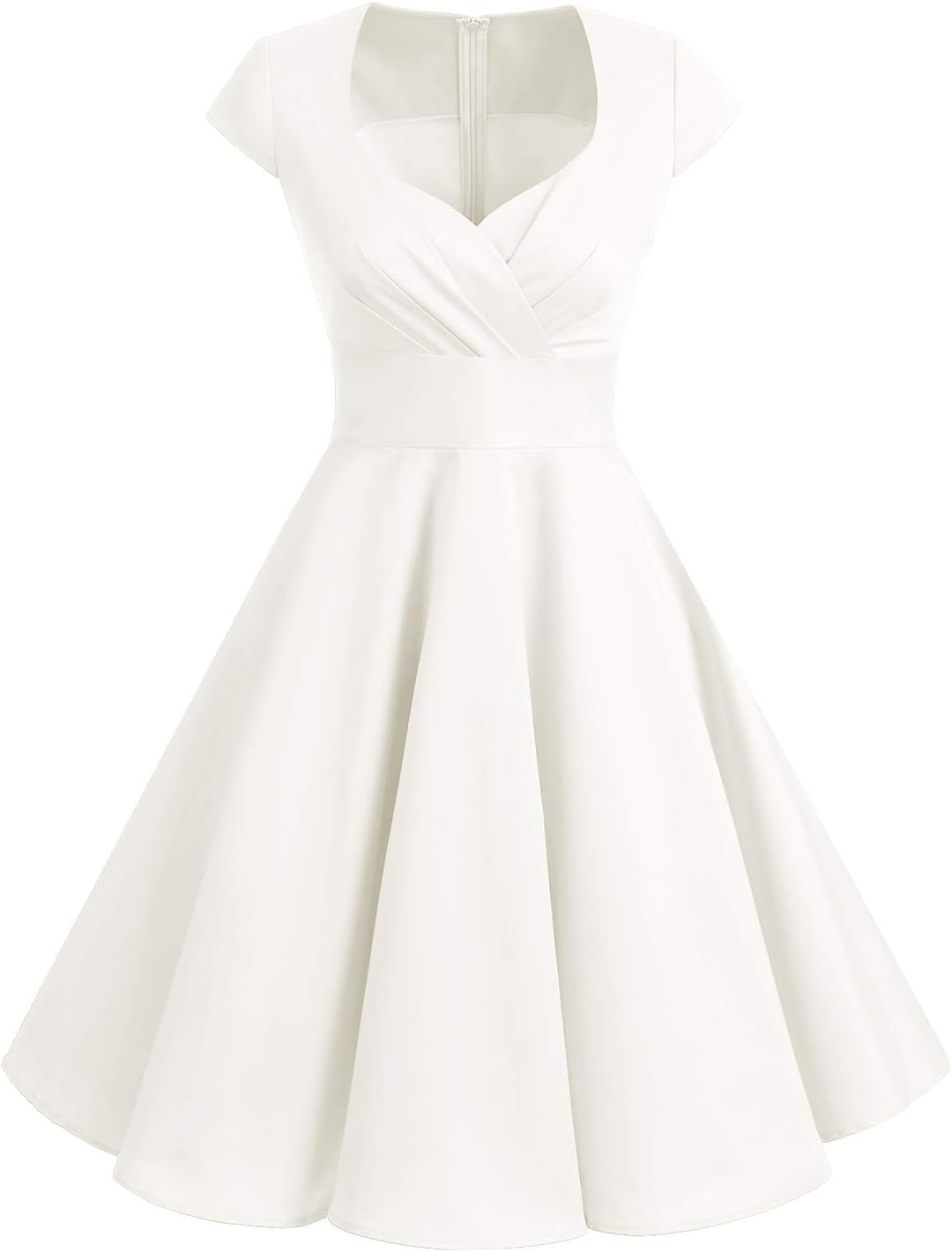Bbonlinedress 1950er Vintage Retro Cocktailkleid Rockabilly V-Ausschnitt Faltenrock XL White (Creme)