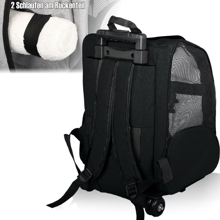 2IN1 Rucksack Trolley Hund Katze bis 15kg Transporttasche mit Rollen Hunderucksack Katzentrolley