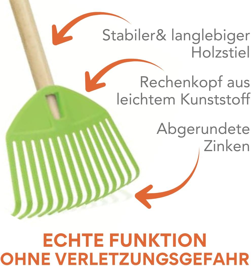 2 STK. Rot Kinderrechen 70cm – Mini-Gartenrechen mit Holzgriff, Rechen/Kleinbesen für Kinder, perfek