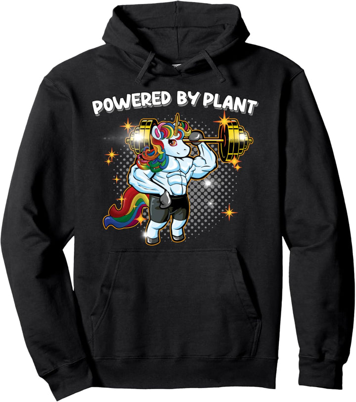 Funny Vegan Muscle Unicorn Powered By Plant Vegan Activism Pullover Hoodie