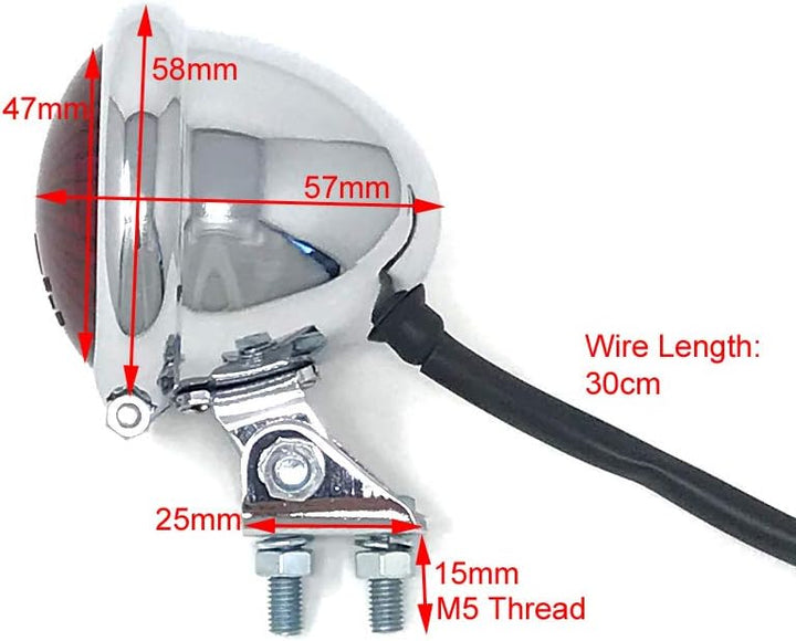 Motorrad LED Stop Rücklicht - Homologated - Chrom mit Rot Gläser für Cafe Racer, Scrambler, Massgefe