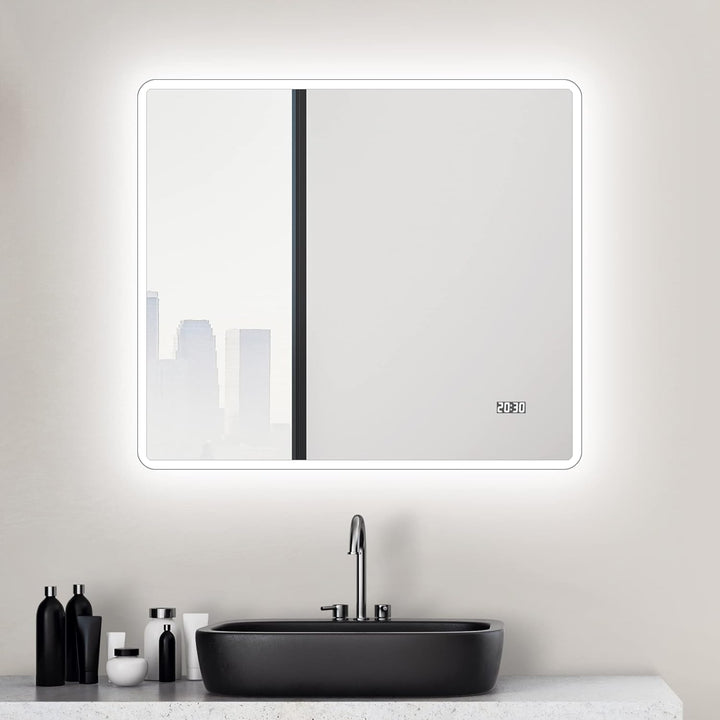 Talos Sun Badspiegel mit Beleuchtung – LED Badezimmerspiegel 80x70 cm – Wandspiegel mit LED Lichtumr