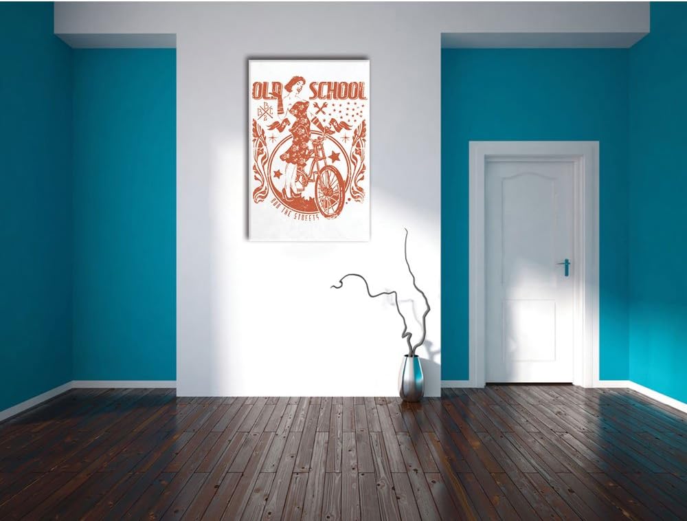 Pixxprint Old School White Bild auf Leinwand, XXL riesige Bilder fertig gerahmt mit Keilrahmen, Kuns