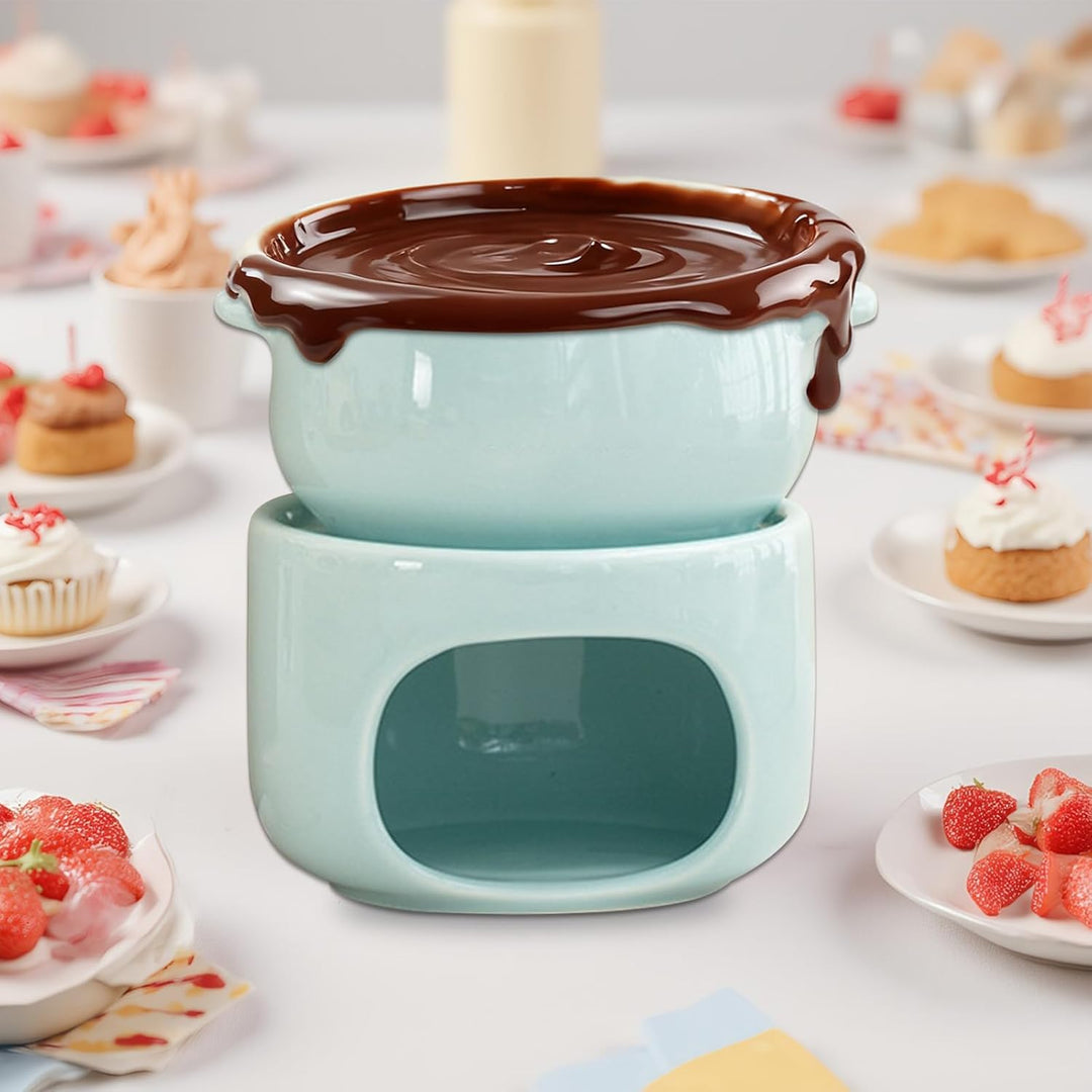 Schokoladen Fondue Becher,Keramischer Hitzebeständiger Wärmetopf | Fondue Becher Set Inklusive Gabel