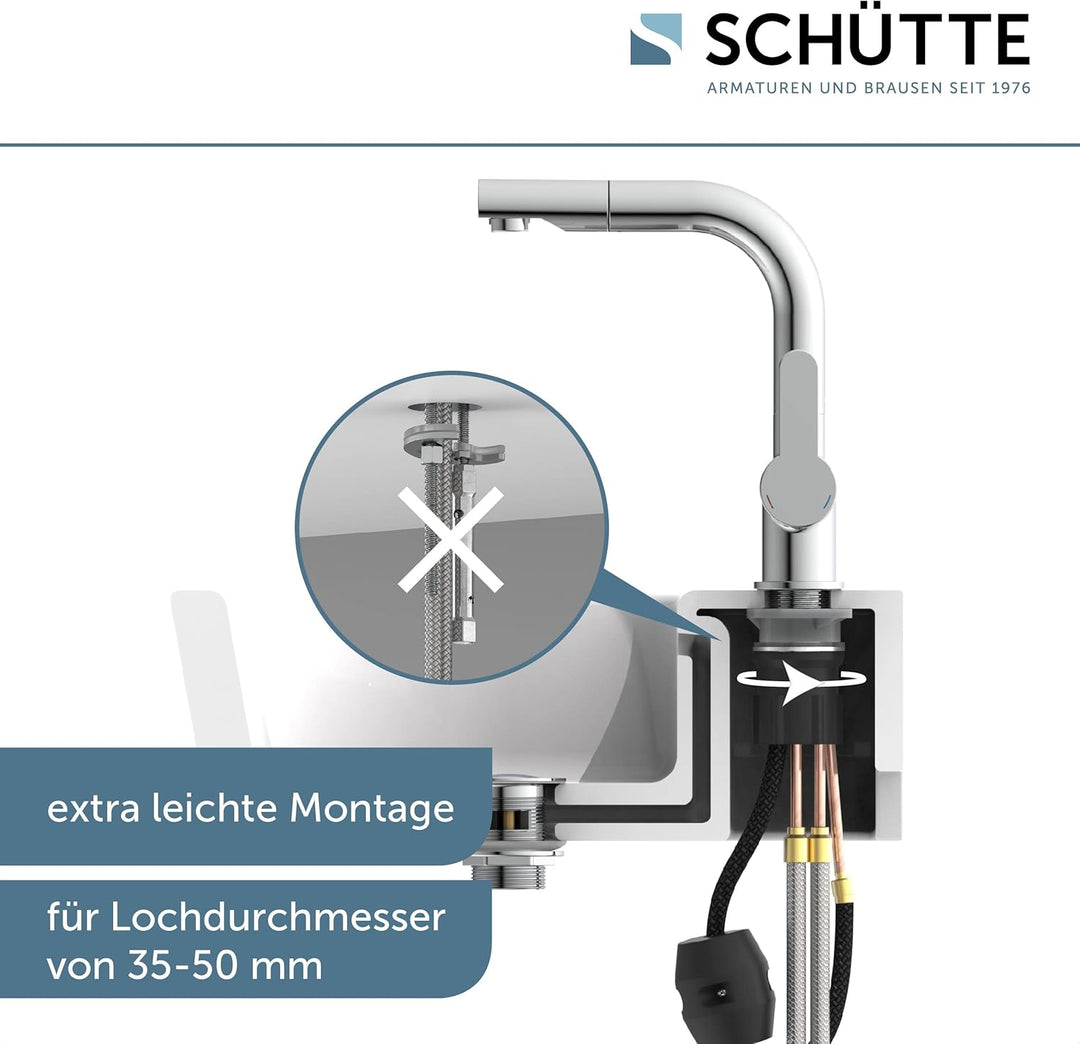 SCHÜTTE 79710 LONDON Wasserhahn fürs Bad, Waschtischarmatur mit herausziehbarer Brause, Haarbrause,