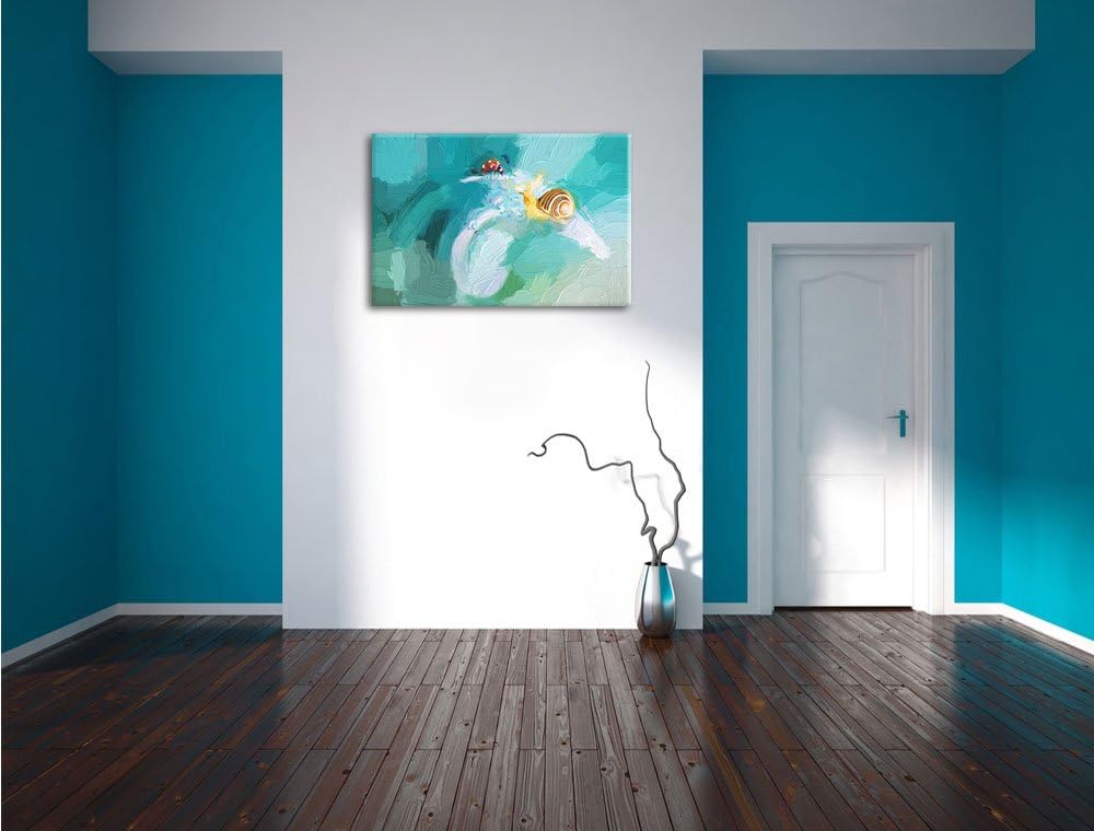 Pixxprint eine Schnecke und Marienkäfer als Leinwandbild/Grösse: 100x70 cm/Wandbild/Kunstdruck/ferti