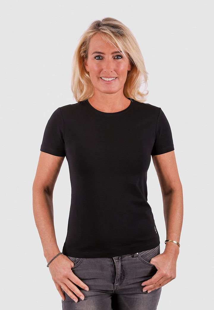 10100 Damen Basic Rundhals (Round-Neck) Kurzarm T-Shirt/Jersey Tshirt Oberteile, Basics und Shirts a