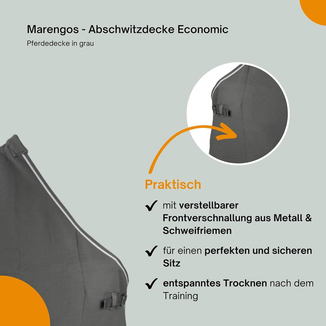 Marengos - Abschwitzdecke Economic fürs Pferd ist atmungsaktiv Fleecedecke Transportdecke grau 115cm