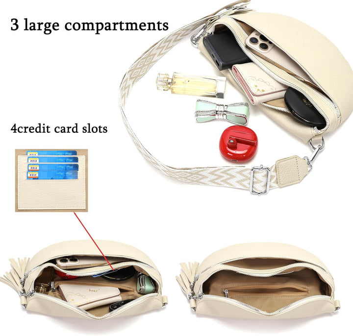 LANXINGLUO Bauchtasche Damen beige umhängetasche Damen mittelgross Crossbody Bag Mit Kreditkartenfac