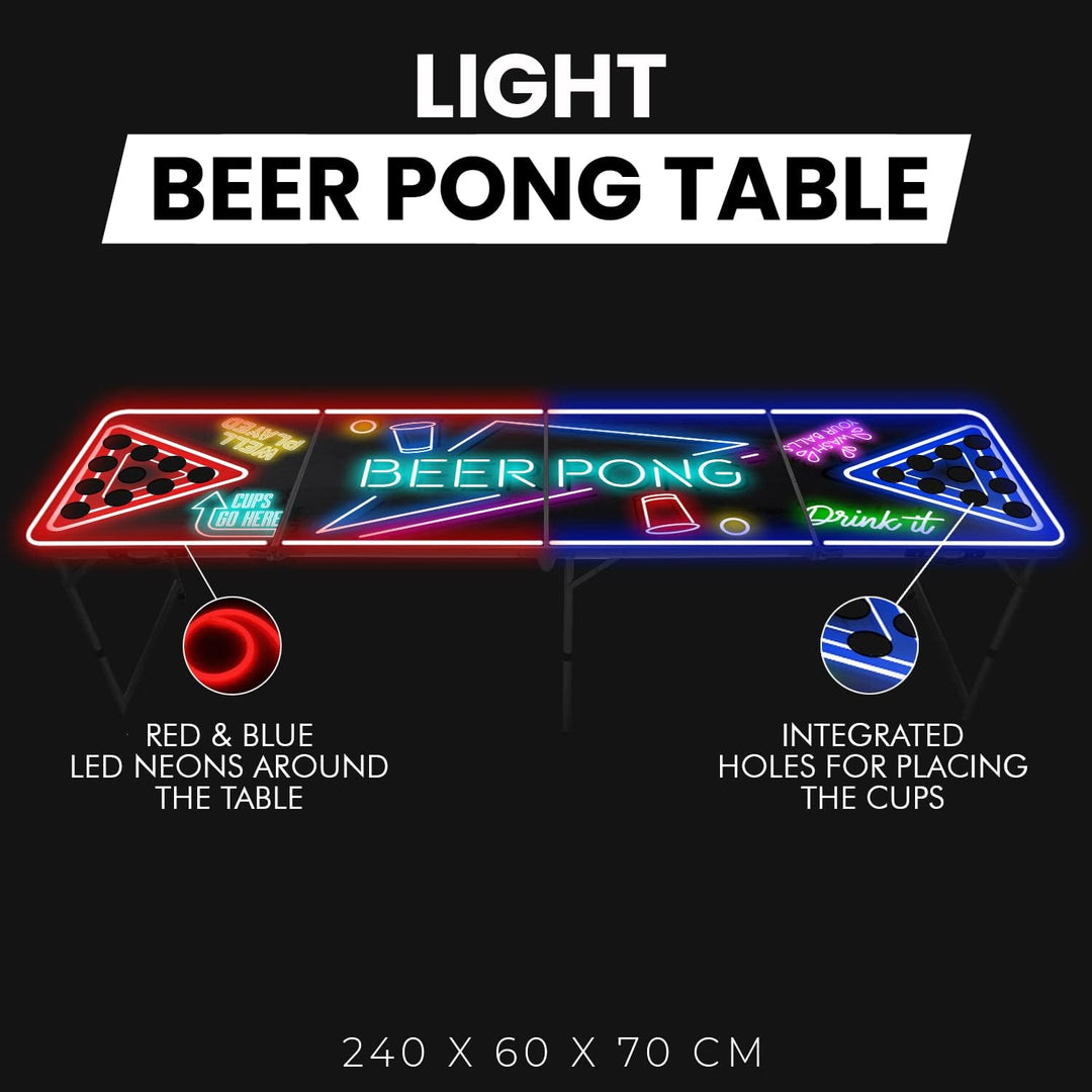 Offizieller Spotlightholes Beer Pong Tisch mit Löchern Set | 1 Glow Beer Pong Tisch + 2 Regale + 22