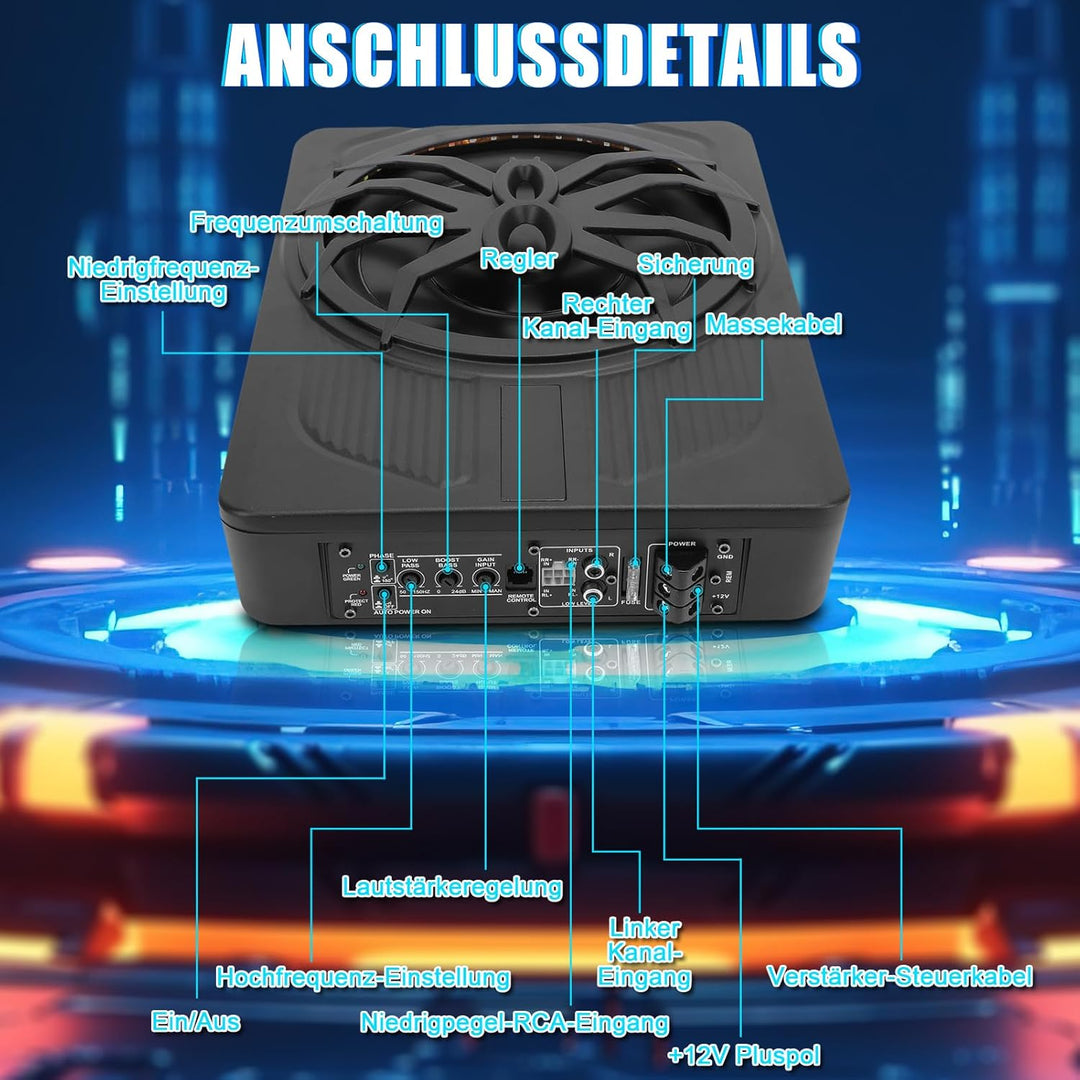 WODHMIEY 10 Zoll 800W Ultra-Dünner Aktiv-Subwoofer Für Auto/Truck Mit Verstärker, 24dB Starker Bass,