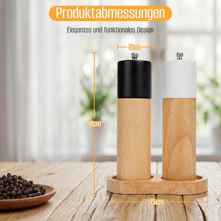 Salz Pfeffermühle Set, Gewürzmühlen-Set Mit Untersetzer, Salz Und Pfeffermühle 3er Set Aus Holz, Ker