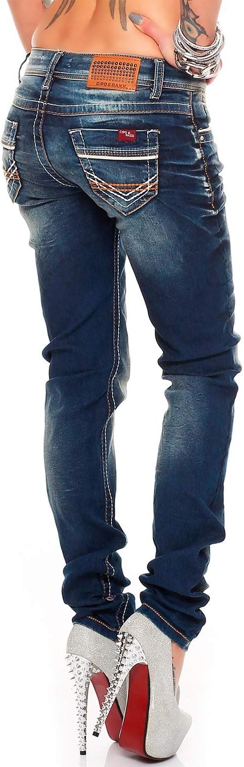 Cipo & Baxx Damen Jeans mit Verzierungen – Stilvolle Stretch-Denim, Slim-Fit & Regular-Fit, Modische