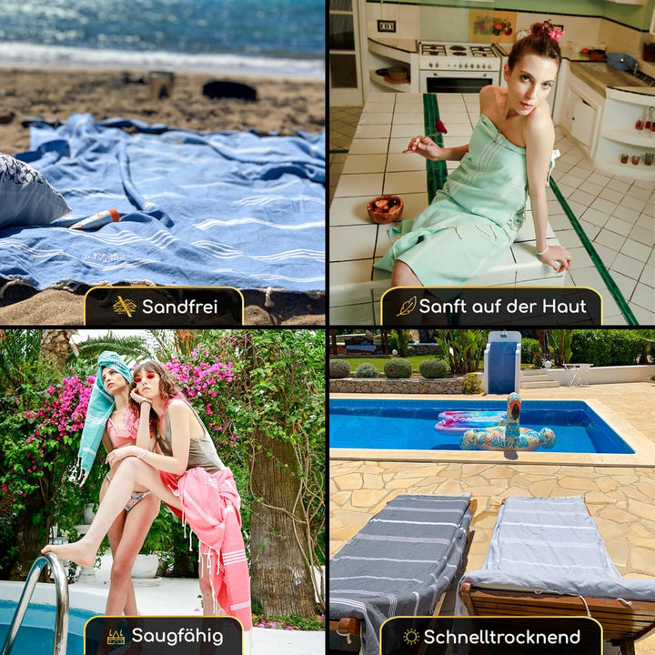 SOLTAKO Fouta Santorini Premium, 2er Set, Anthrazit/Grau, 100/200cm Anthrazit-pastellgrau 2, Anthraz