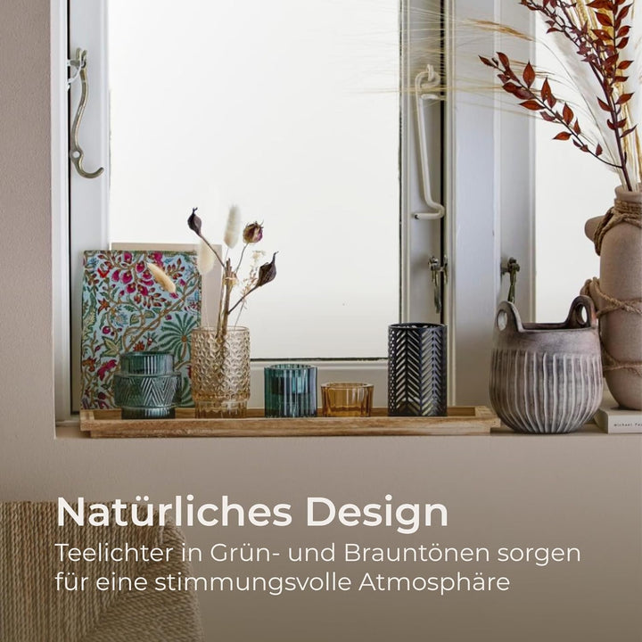 Bloomingville 6er Set Teelichthalter mit Tablett als Tisch-Deko für Haus und Garten Windlicht, braun