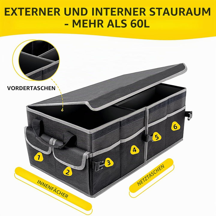 YBCPACK Auto Kofferraum Organizer mit Deckel [60L] - Stabil &amp; Rutschfes - Faltbar Kofferraumtasch au