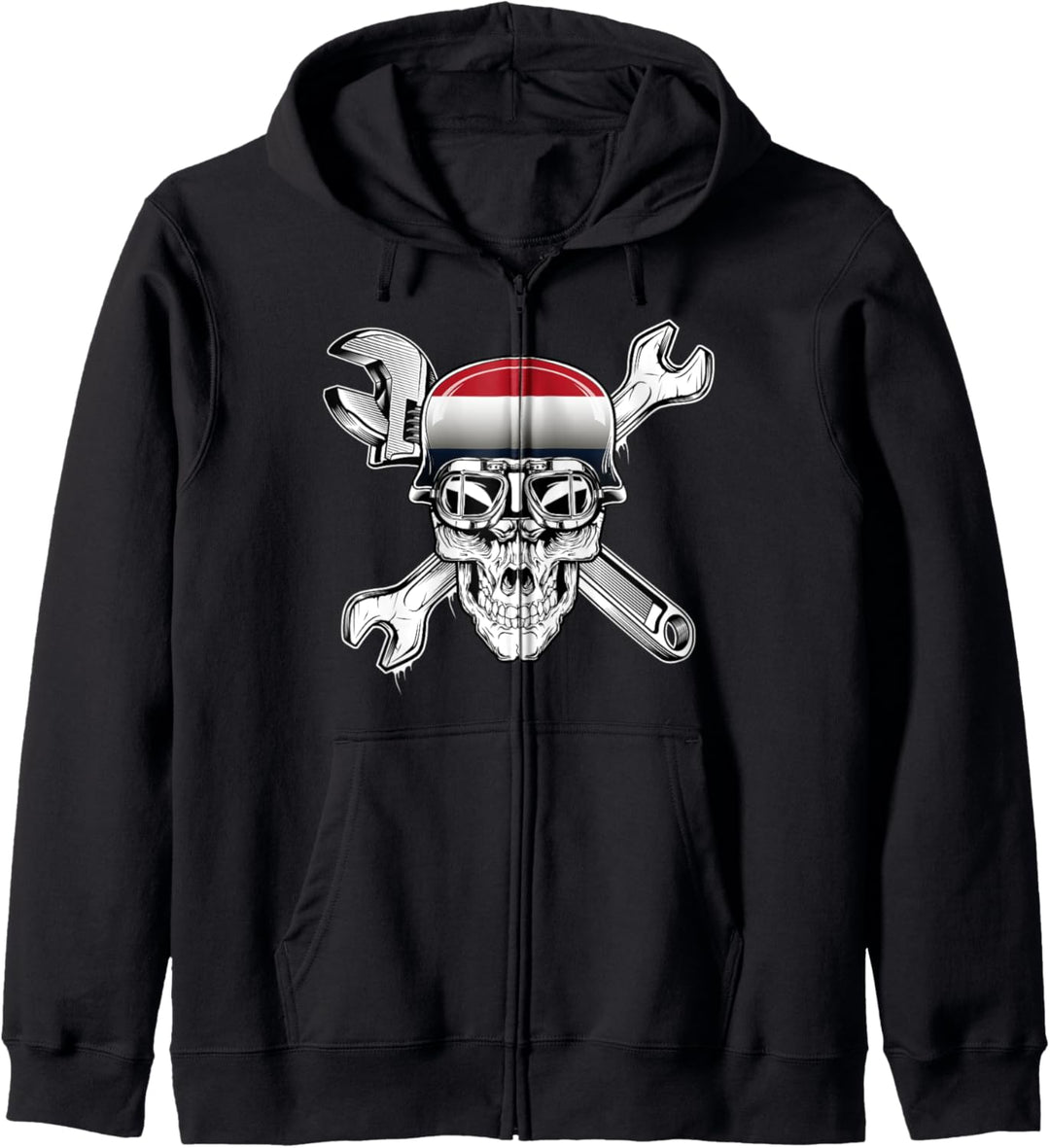 Niederländische Biker-Schädel-Motorrad-Flagge Niederlande Kapuzenjacke