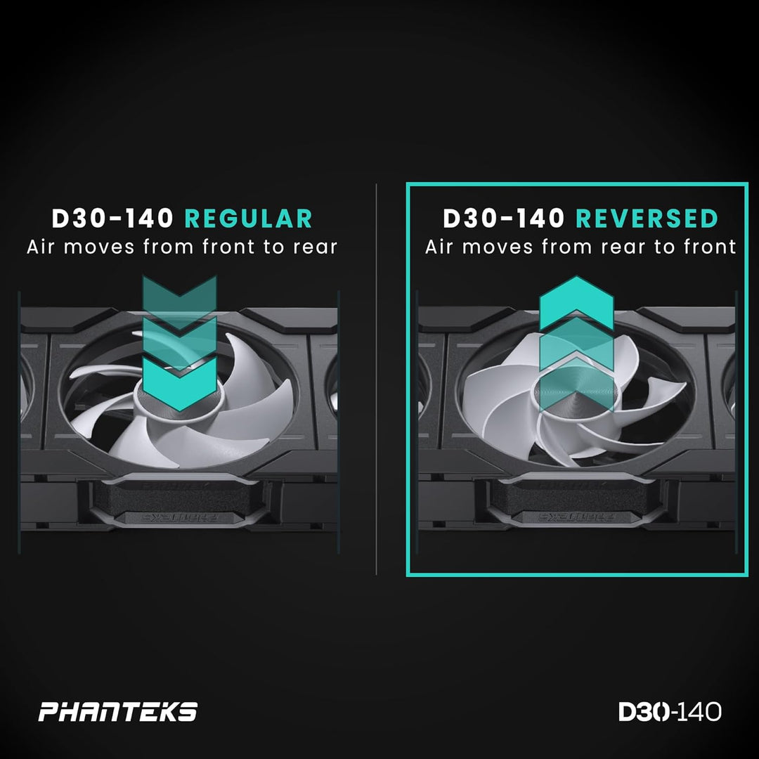 Phanteks D30 PWM Reverse Airflow, D-RGB Lüfter - 140mm, schwarz Reverse x1 Black, Reverse x1 Black