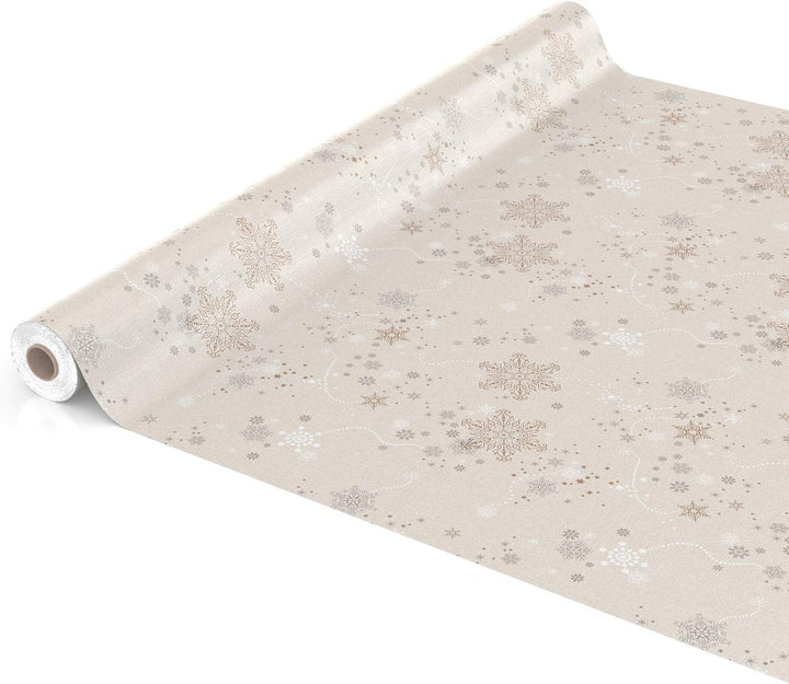ANRO Wachstuchtischdecke Wachstuch Wachstischdecke Tischdecke Weihnachten Schneeflocken Beige Rund 1
