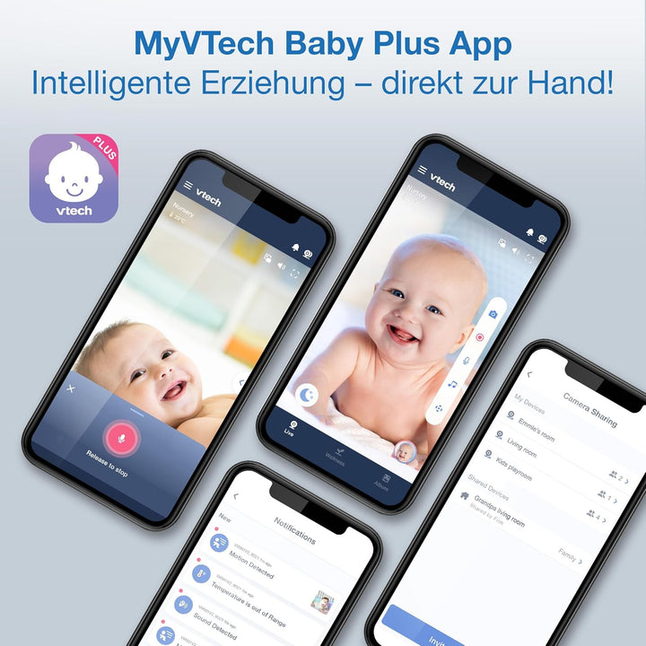 VTech Smart Babyphone mit 2 Kameras, 1080p-FHD-Kamera und 5"-HD-IPS-Bildschirm, WLAN, Geräusch-/Bewe