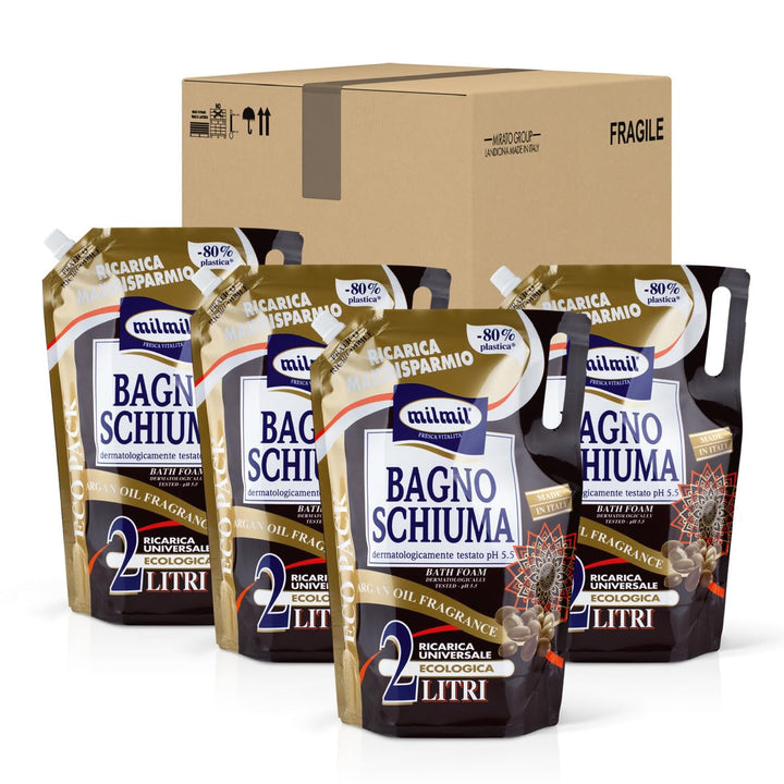 Milmil Duschgel, Duft Argan & Honig, Universal-Nachfüllpackung Maxirisparmio, Dermatologisch geteste
