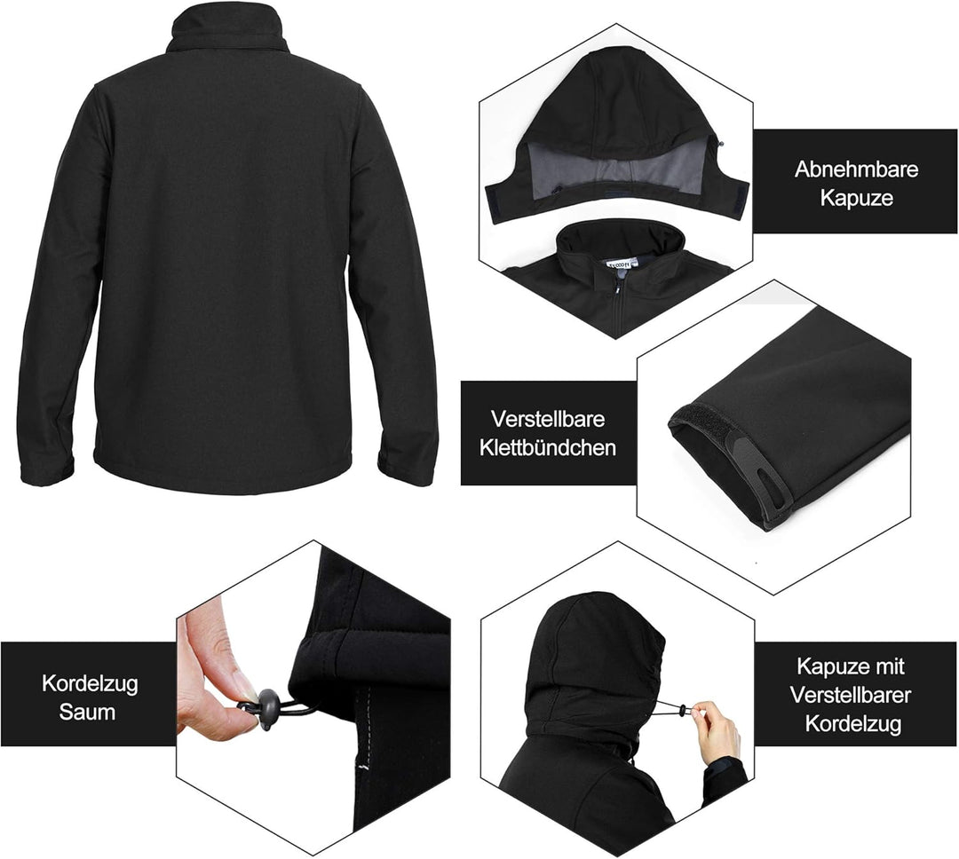 33,000ft Softshelljacke für Herren Wasserdicht Winterjacke Winddicht Warme Fleece Gefüttert Windbrea