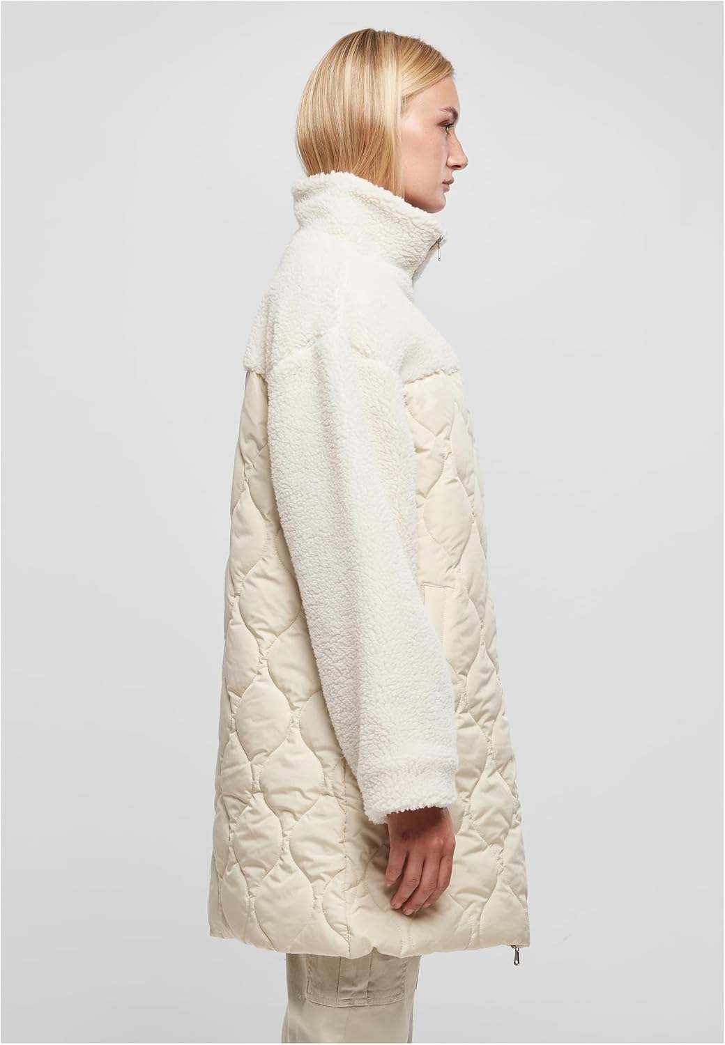 Urban Classics Damen Ladies Oversized Sherpa Quilted Coat XS softseagrass/whitesand, XS softseagrass