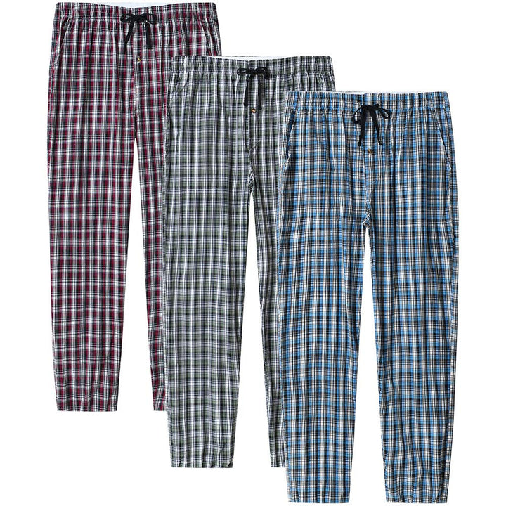 MoFiz Herren Schlafanzughose Baumwolle und Polyester Pyjamahose Lange Karierte Freizeithose Loungeho