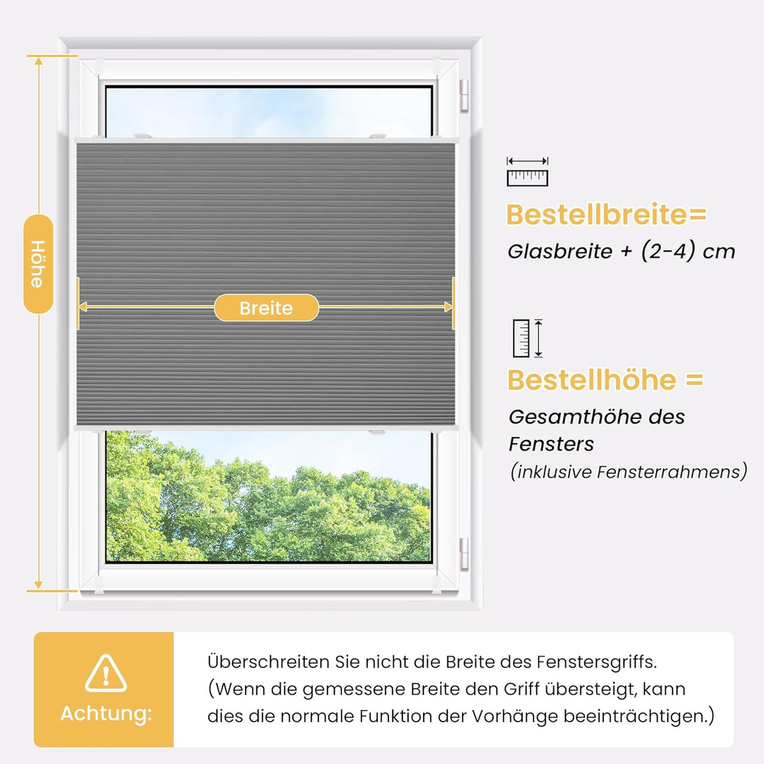 BelleMax Plissee Verdunklung Klemmfix Wabenplissee ohne Bohren Grau-Weiss 75x110cm(BxH), Thermo Verd