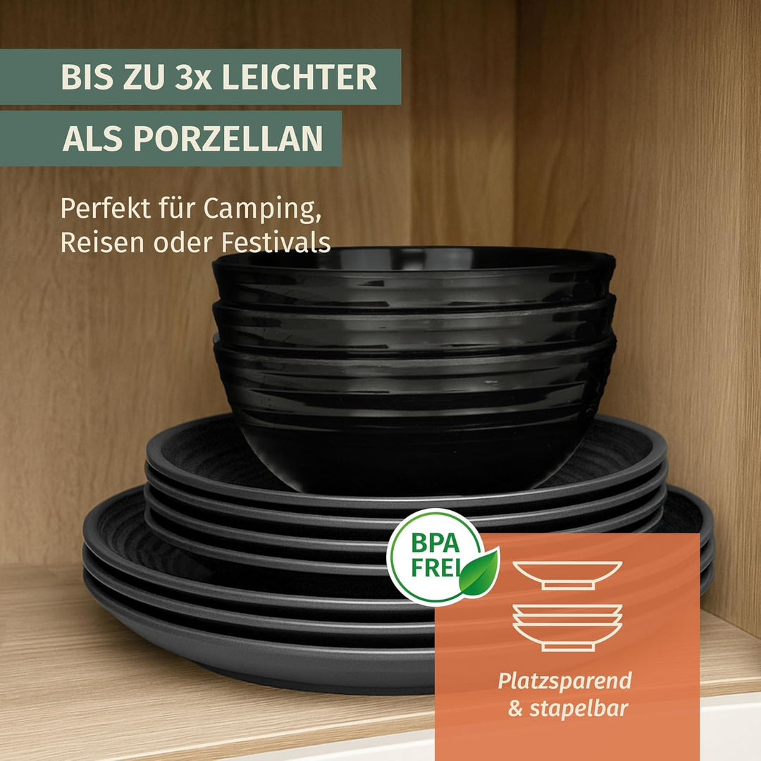 Moritz Camping Tafelgeschirr aus Melamin für 4 Personen 12-teilig | spülmaschinenfest | Picknick Ges