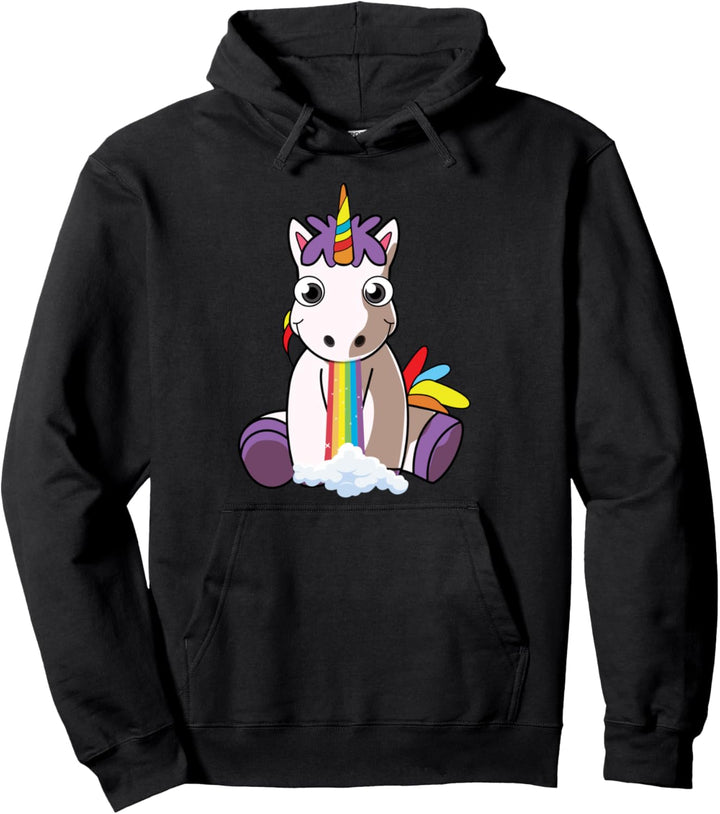 Lustiges Einhorn mit buntem Regenbogen-Mund Pullover Hoodie