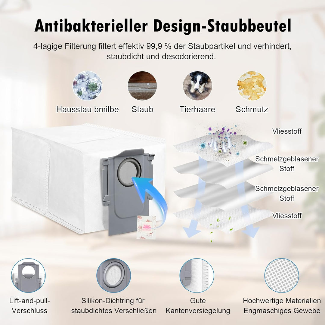 27 Stück Zubehör für Roborock S8 MaxV Ultra Staubsauger, 2 Hauptbürsten, 4 HEPA-Filter, 4 Mopps, 4 S