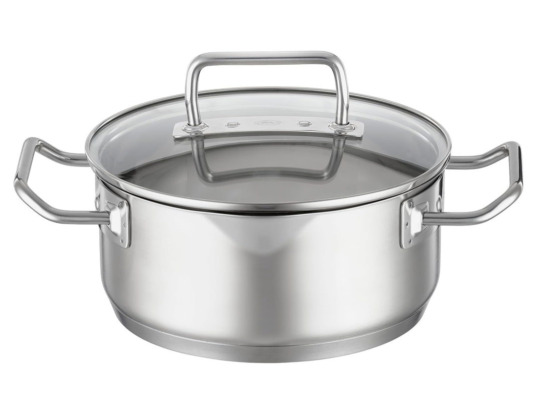 RÖSLE EXPERTISO Bratentopf, Hochwertiger Universaltopf aus Edelstahl 18/10, Glasdeckel, Innenskalier
