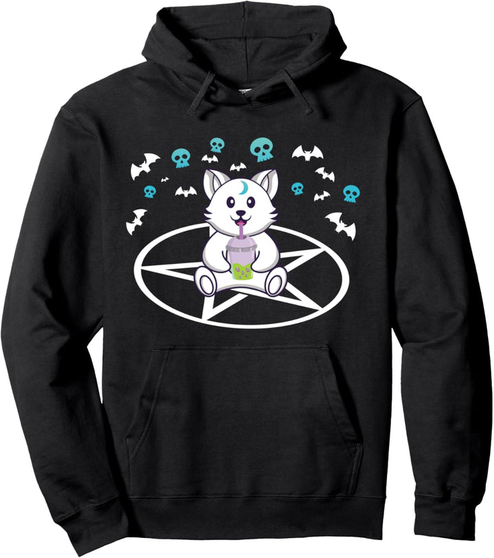 Katze Bubble Tee Pentagram Goth Cat Pullover Hoodie